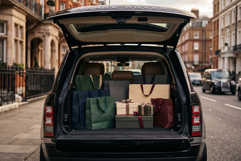 Range Rover Autobiography'nin bagajında alışveriş poşetleri