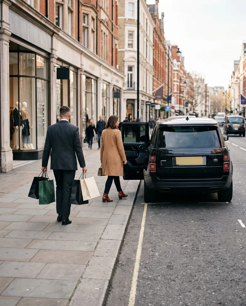 Knightsbridge'de alışveriş poşetlerini taşıyan şoför