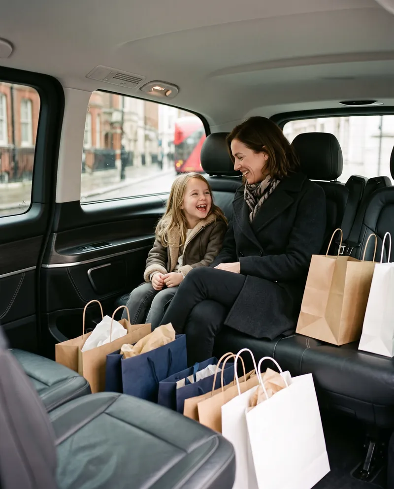 Alışverişin ardından Mercedes-Benz V-Class'taki anne ve kızı