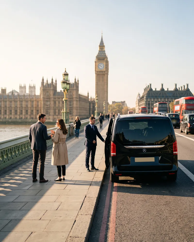 Couple enjoying the view from Westminster Bridge on a private tour